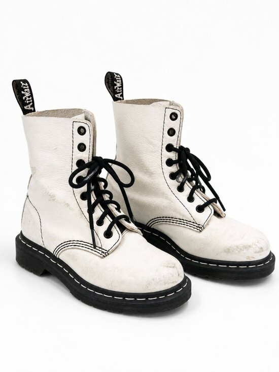 Dr. Martens Shoes - Dr. Martens 1460 Pascal White Leather Combat Boots Women’s 6 Lace Up Docs